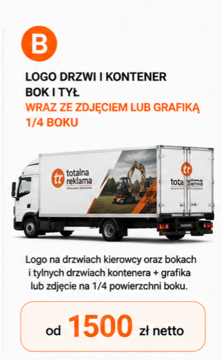 Oklejanie kontenera – wariant B Oklejanie kontenera ciężarowego wariant B
