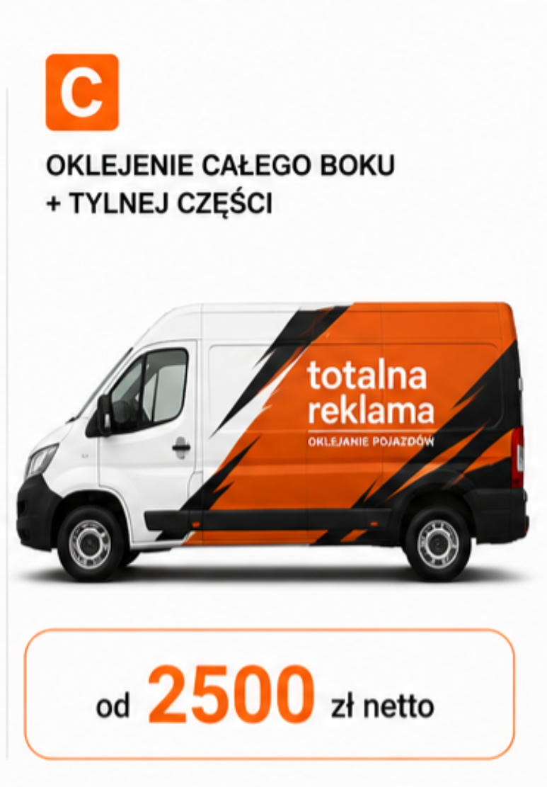 Oklejanie dużego samochodu dostawczego wariant C – cały bok i tylna część