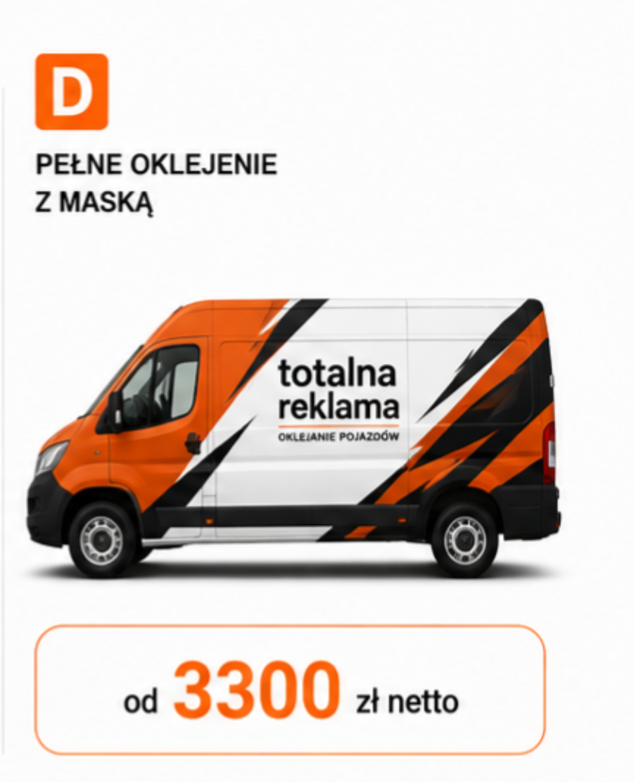 Pełne oklejanie dużego samochodu dostawczego wariant D – bok, tył i maska