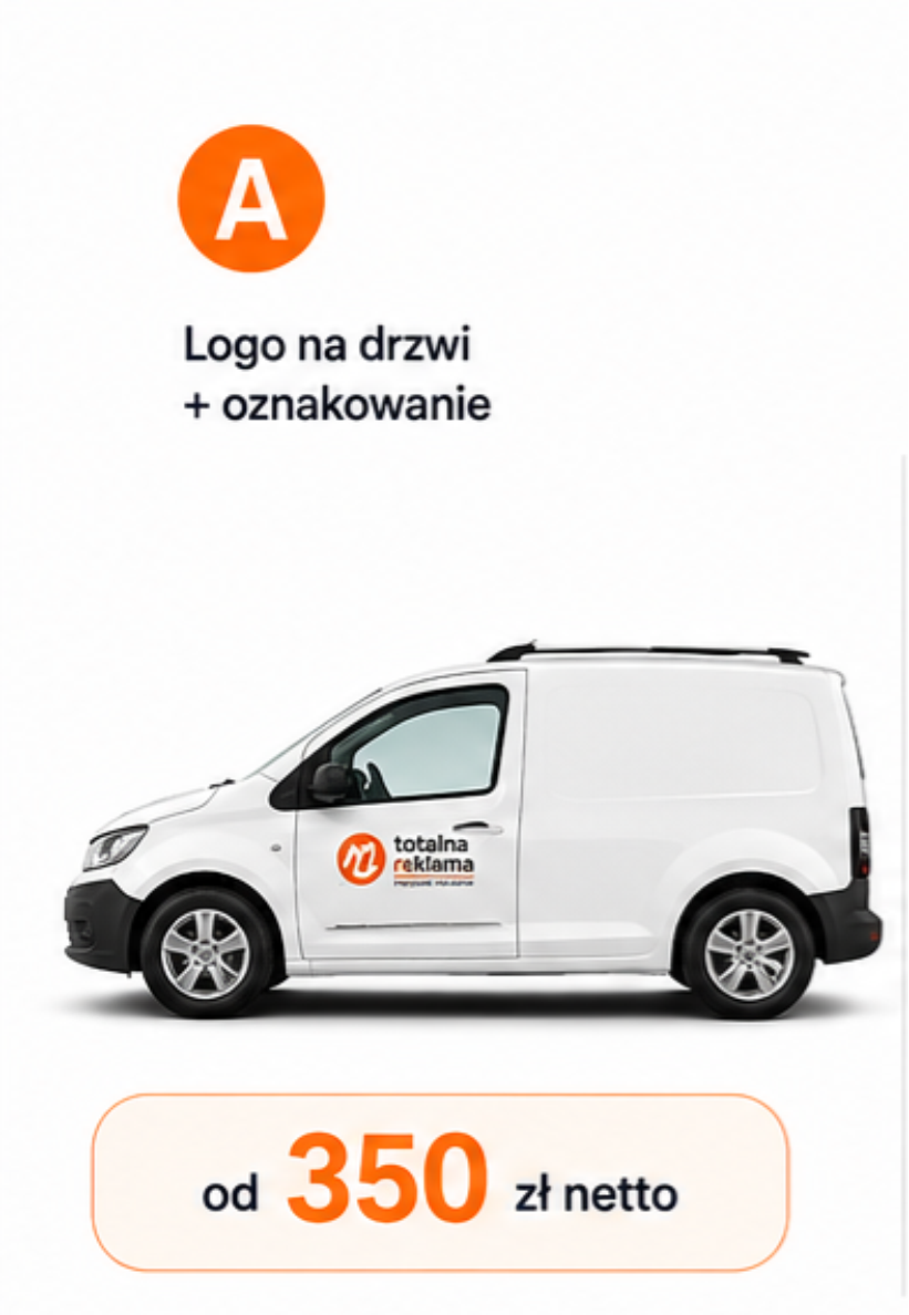 Oklejanie małego samochodu dostawczego wariant A – logo i adresówka