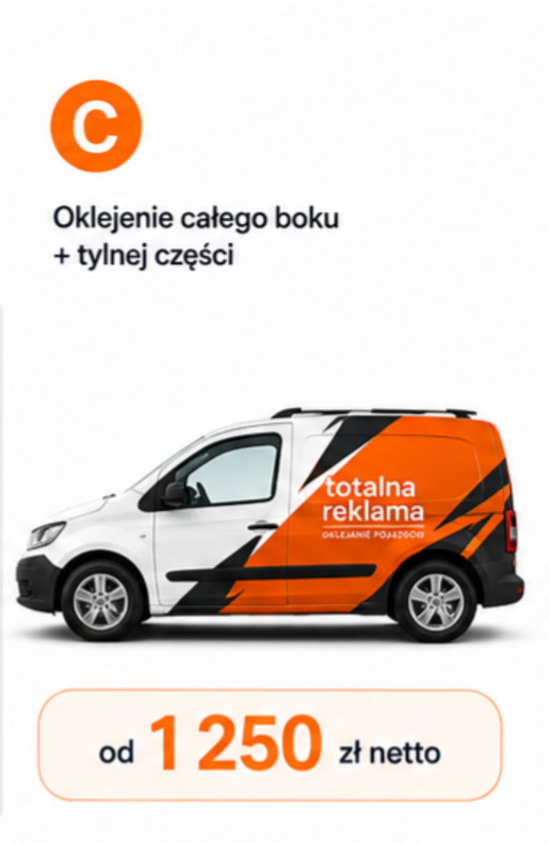 Oklejanie małego samochodu dostawczego wariant C – duża powierzchnia reklamy