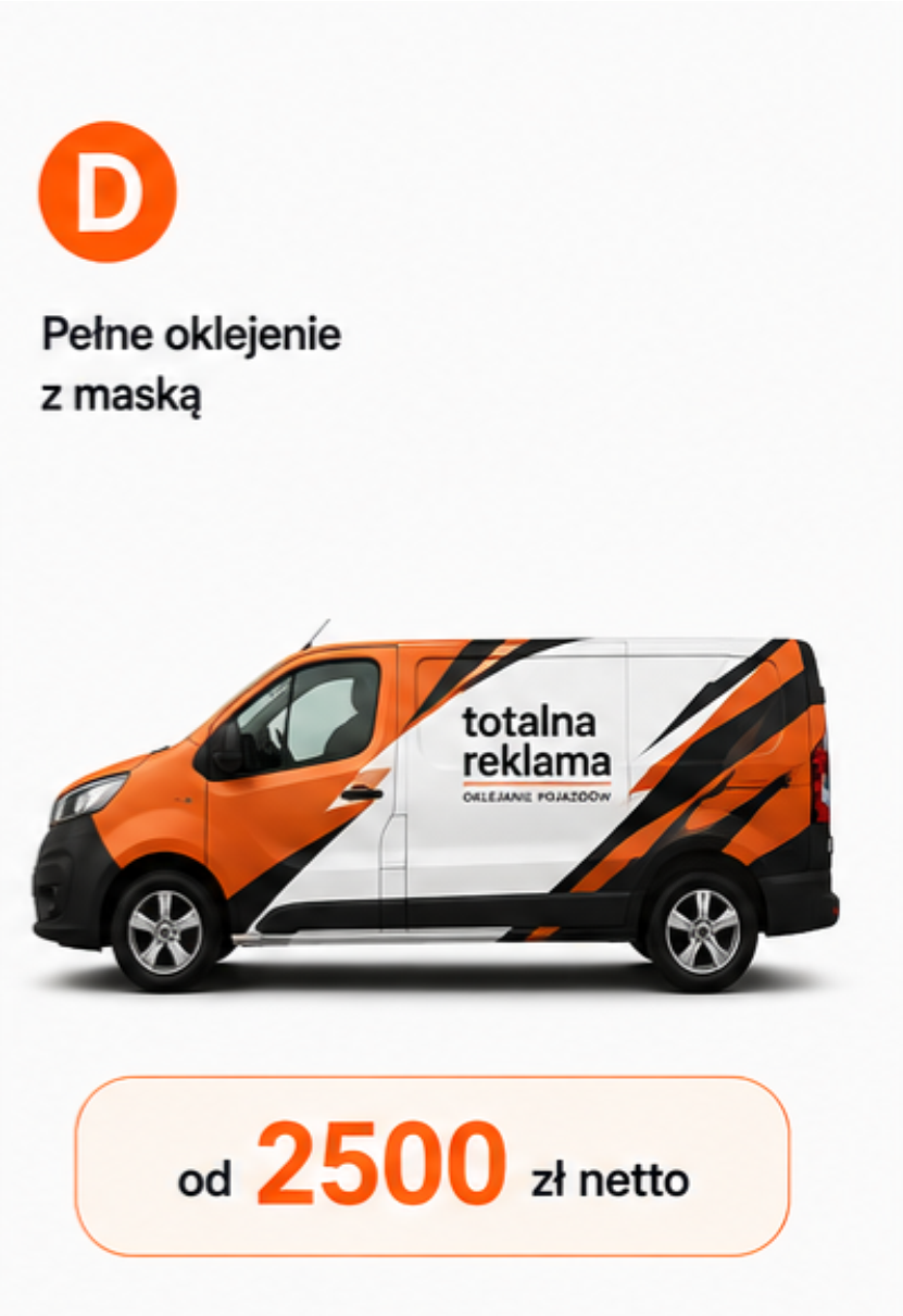 Pełne oklejanie średniego samochodu dostawczego wariant D – bok, tył i maska