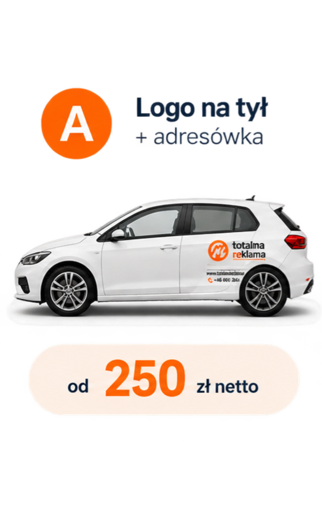 Oklejanie samochodów osobowych – wariant A Oklejanie samochodu osobowego wariant A – logo i adresówka